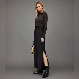 All Saints Women's  Studio 2 in 1 Midi Dress Sparkle Sweater Top